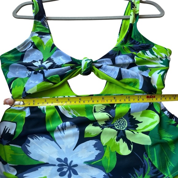 Aerie One Piece Swimsuit L Tropical Floral Green Blue Cutout Bathing Suit - Picture 4 of 12